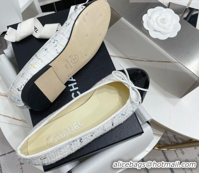 Grade Quality Chanel Classic Tweed and Patent Leather Ballerinas White/Black 724007