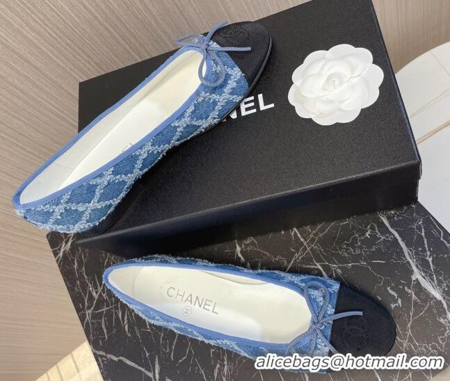 Classic Hot Chanel Classic Quilted Denim and Grosgrain Ballerinas Blue/Black 724008