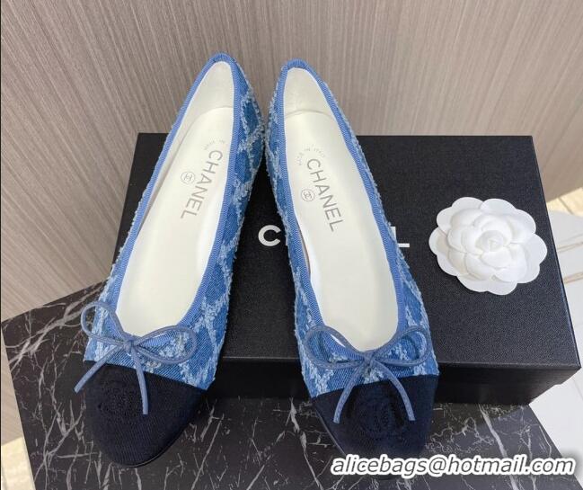 Classic Hot Chanel Classic Quilted Denim and Grosgrain Ballerinas Blue/Black 724008