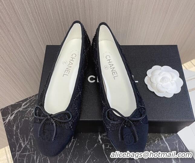 Luxury Chanel Classic Quilted Denim and Grosgrain Ballerinas Black 724009