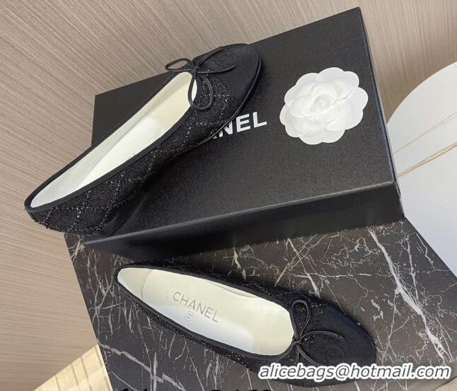 Luxury Chanel Classic Quilted Denim and Grosgrain Ballerinas Black 724009