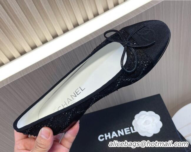 Luxury Chanel Classic Quilted Denim and Grosgrain Ballerinas Black 724009