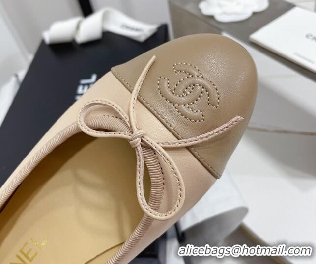 Unique Style Chanel Classic Calfskin Flat Ballerinas Nude/Khaki 724012