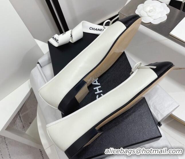 Good Quality Chanel Classic Calfskin Flat Ballerinas White/Black 724013