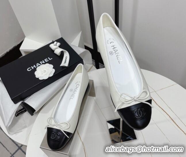 Good Quality Chanel Classic Calfskin Flat Ballerinas White/Black 724013