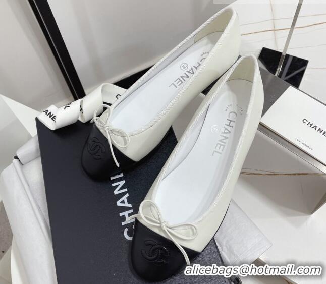 Good Quality Chanel Classic Calfskin Flat Ballerinas White/Black 724013