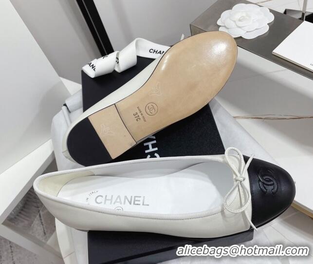 Good Quality Chanel Classic Calfskin Flat Ballerinas White/Black 724013