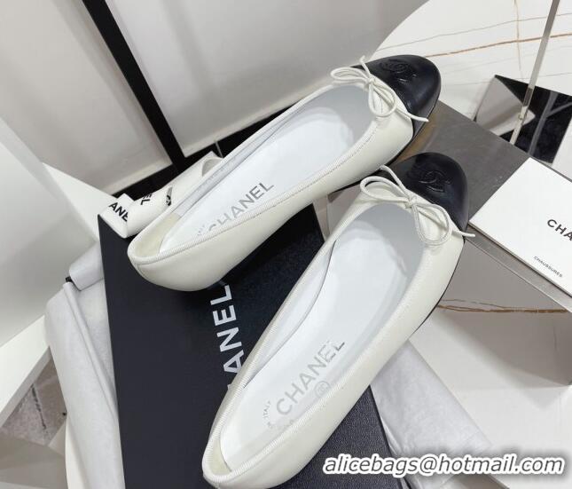 Good Quality Chanel Classic Calfskin Flat Ballerinas White/Black 724013