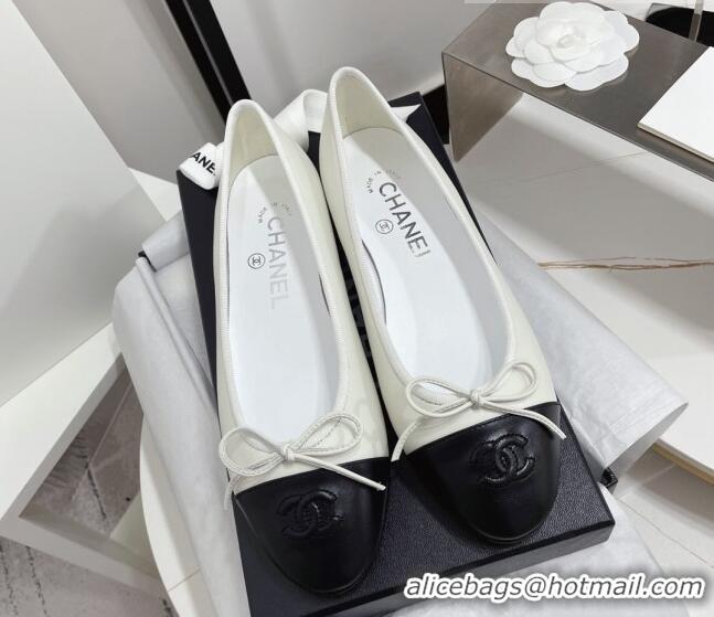 Good Quality Chanel Classic Calfskin Flat Ballerinas White/Black 724013