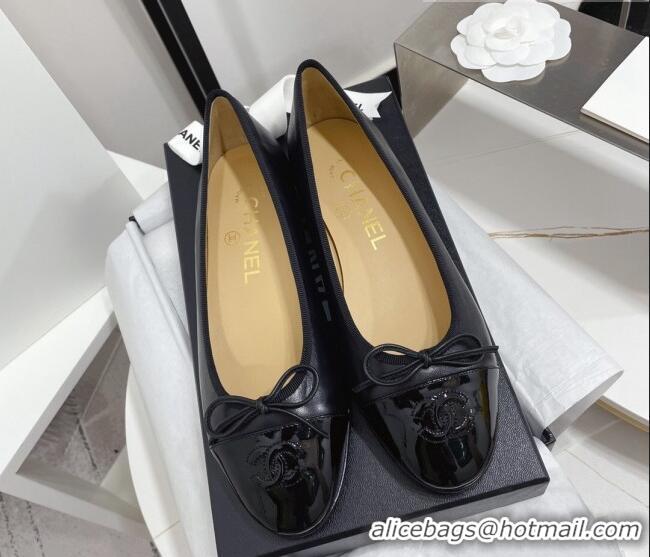 Sumptuous Chanel Classic Calfskin and Patent Leather Flat Ballerinas Black 724014