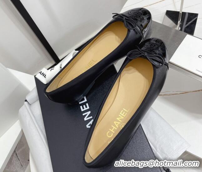 Sumptuous Chanel Classic Calfskin and Patent Leather Flat Ballerinas Black 724014