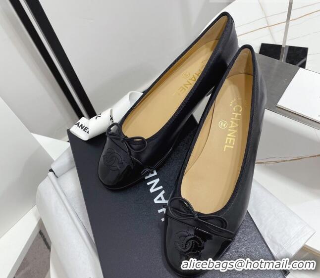 Sumptuous Chanel Classic Calfskin and Patent Leather Flat Ballerinas Black 724014