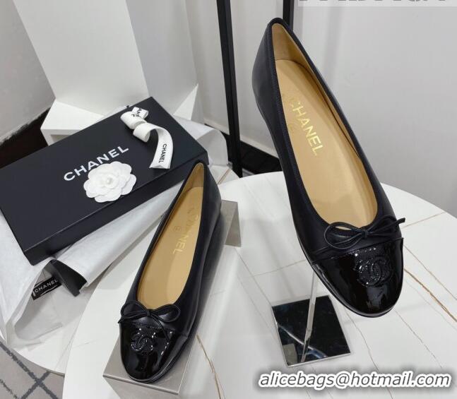 Sumptuous Chanel Classic Calfskin and Patent Leather Flat Ballerinas Black 724014