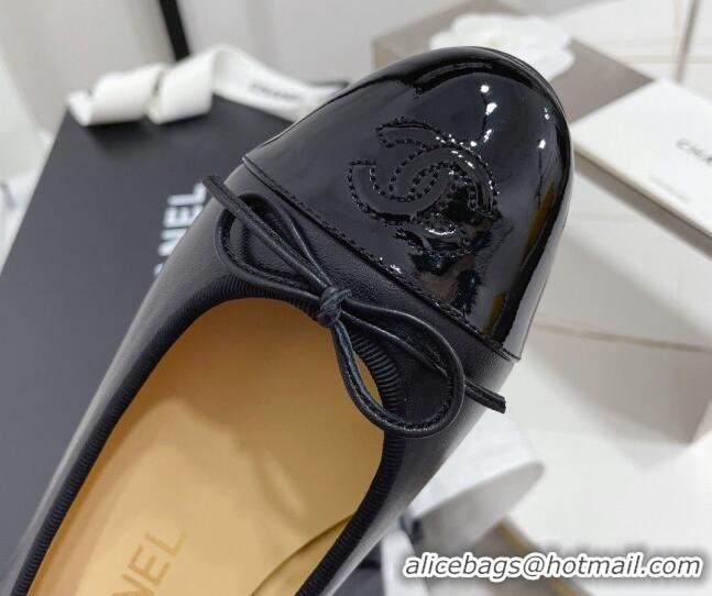 Sumptuous Chanel Classic Calfskin and Patent Leather Flat Ballerinas Black 724014