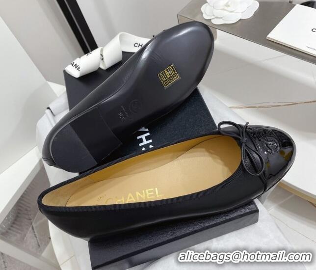 Sumptuous Chanel Classic Calfskin and Patent Leather Flat Ballerinas Black 724014