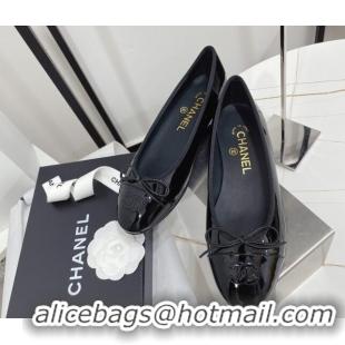 Good Product Chanel Classic Patent Calfskin Flat Ballerinas Black 724015