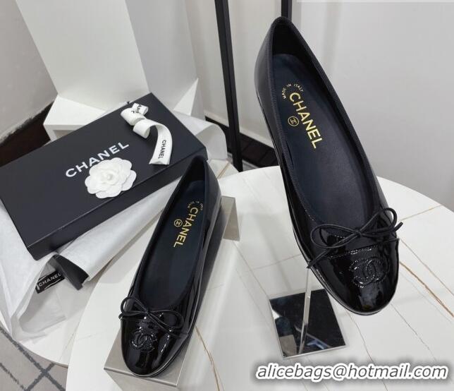 Good Product Chanel Classic Patent Calfskin Flat Ballerinas Black 724015