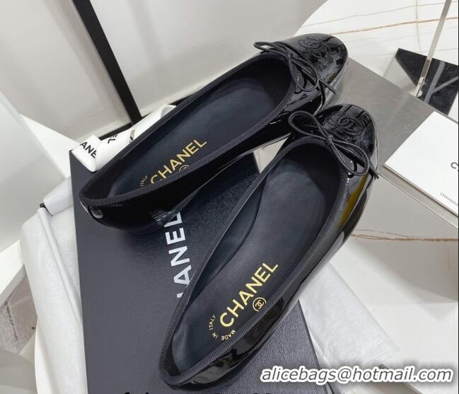 Good Product Chanel Classic Patent Calfskin Flat Ballerinas Black 724015