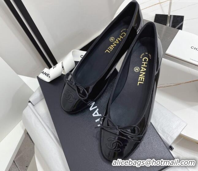 Good Product Chanel Classic Patent Calfskin Flat Ballerinas Black 724015