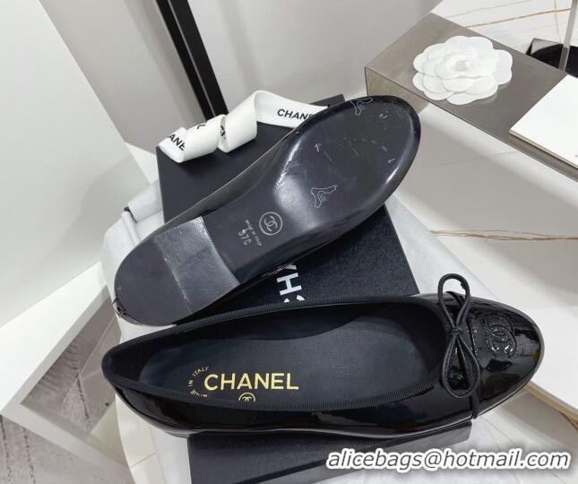 Good Product Chanel Classic Patent Calfskin Flat Ballerinas Black 724015