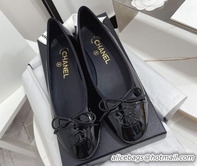 Good Product Chanel Classic Patent Calfskin Flat Ballerinas Black 724015