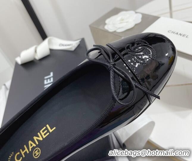 Good Product Chanel Classic Patent Calfskin Flat Ballerinas Black 724015