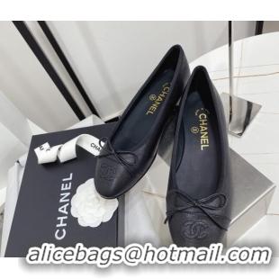 Fashion Chanel Classic Grained Calfskin Flat Ballerinas Black 724017