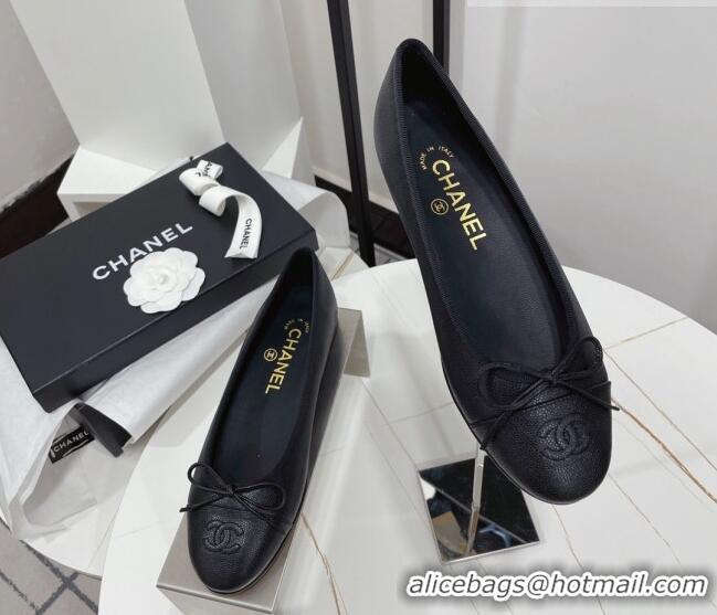 Fashion Chanel Classic Grained Calfskin Flat Ballerinas Black 724017