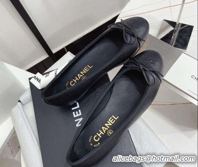 Fashion Chanel Classic Grained Calfskin Flat Ballerinas Black 724017