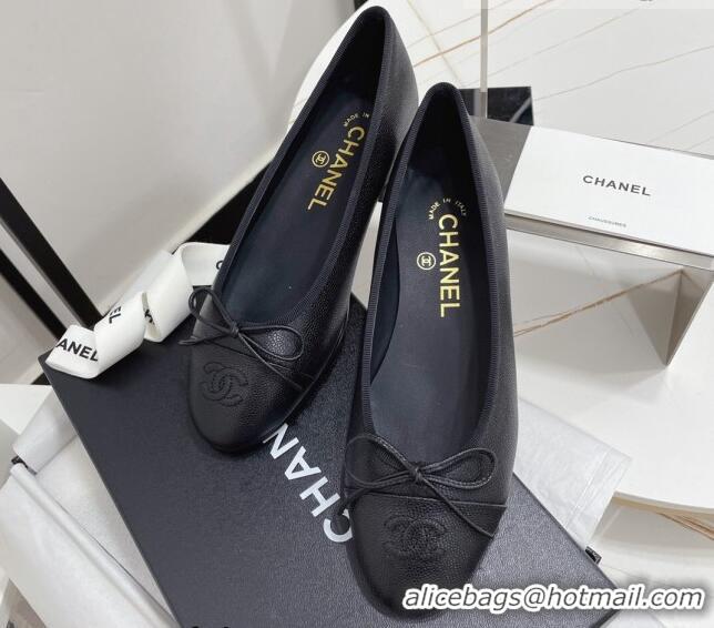 Fashion Chanel Classic Grained Calfskin Flat Ballerinas Black 724017