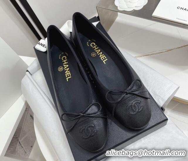 Fashion Chanel Classic Grained Calfskin Flat Ballerinas Black 724017