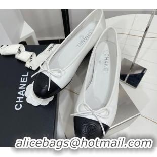 Best Product Chanel Classic Calfskin Flat Ballerinas White/Black 724018