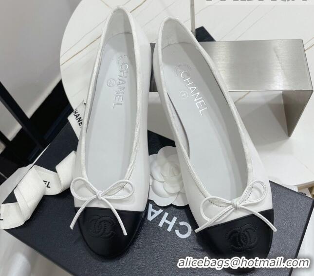 Best Product Chanel Classic Calfskin Flat Ballerinas White/Black 724018