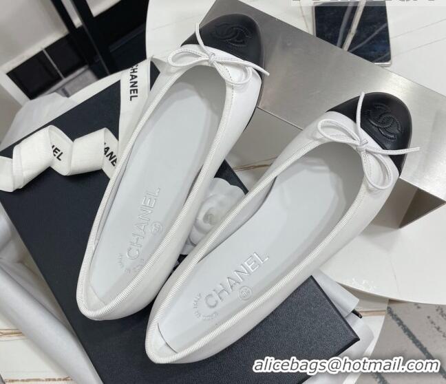 Best Product Chanel Classic Calfskin Flat Ballerinas White/Black 724018