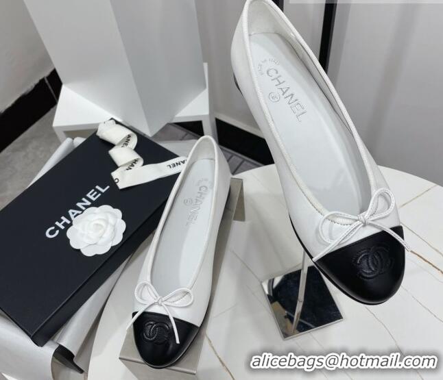 Best Product Chanel Classic Calfskin Flat Ballerinas White/Black 724018