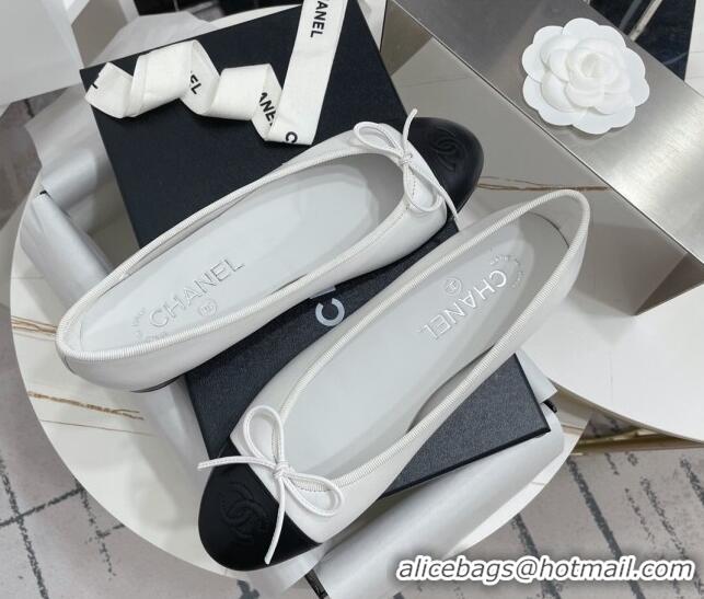 Best Product Chanel Classic Calfskin Flat Ballerinas White/Black 724018