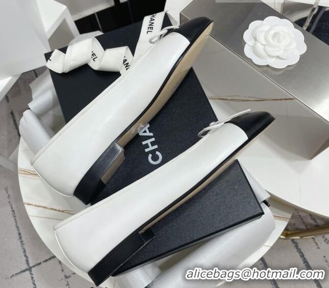 Best Product Chanel Classic Calfskin Flat Ballerinas White/Black 724018