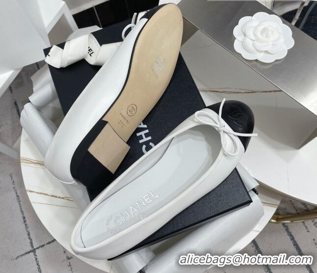 Best Product Chanel Classic Calfskin Flat Ballerinas White/Black 724018