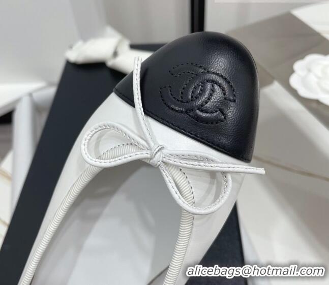 Best Product Chanel Classic Calfskin Flat Ballerinas White/Black 724018