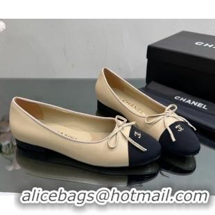 Top Grade Chanel Classic Calfskin and Grosgrain Flat Ballerinas Beige 724021