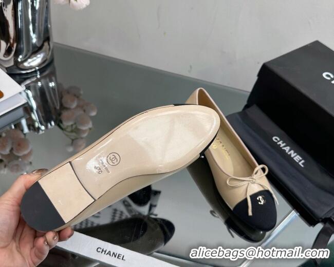 Top Grade Chanel Classic Calfskin and Grosgrain Flat Ballerinas Beige 724021