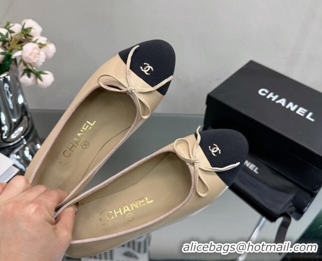 Top Grade Chanel Classic Calfskin and Grosgrain Flat Ballerinas Beige 724021