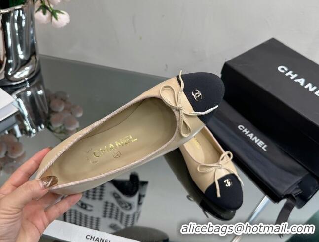 Top Grade Chanel Classic Calfskin and Grosgrain Flat Ballerinas Beige 724021