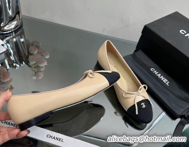 Top Grade Chanel Classic Calfskin and Grosgrain Flat Ballerinas Beige 724021