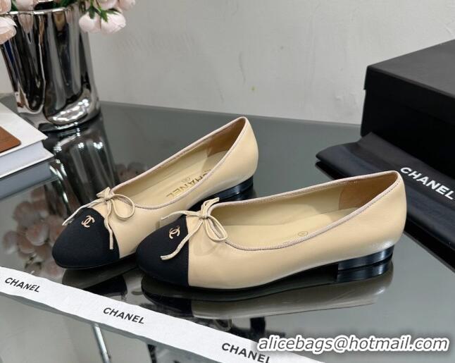 Top Grade Chanel Classic Calfskin and Grosgrain Flat Ballerinas Beige 724021