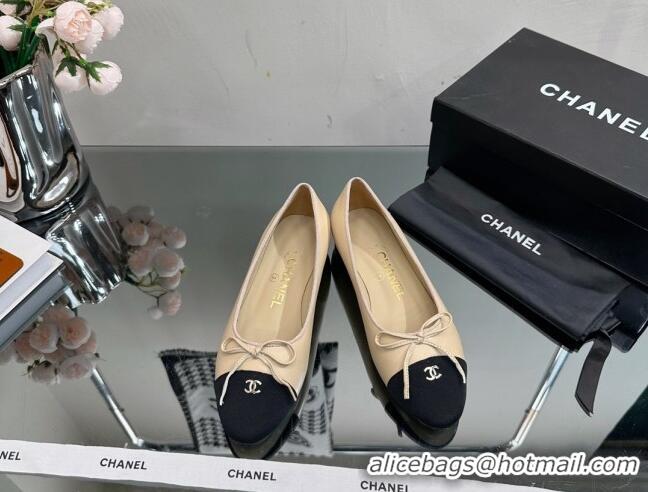 Top Grade Chanel Classic Calfskin and Grosgrain Flat Ballerinas Beige 724021