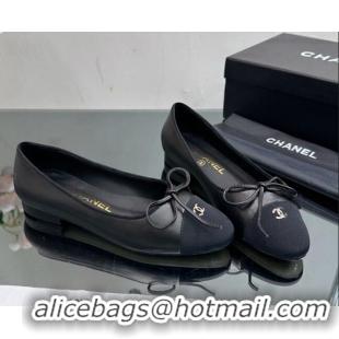 Hot Style Chanel Classic Calfskin and Grosgrain Flat Ballerinas Black 724022