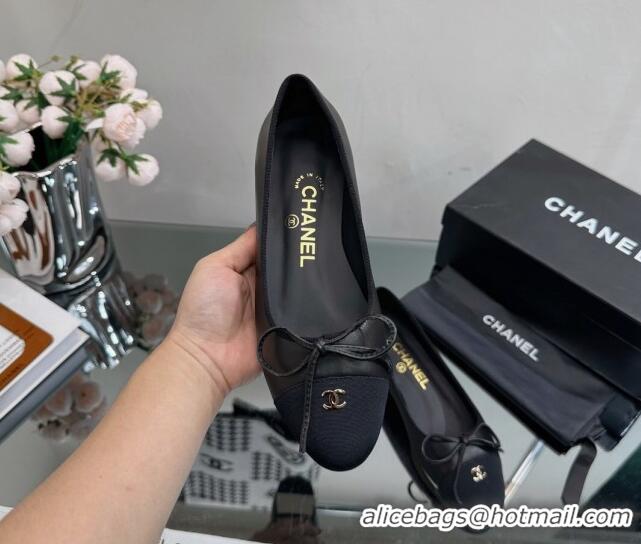 Hot Style Chanel Classic Calfskin and Grosgrain Flat Ballerinas Black 724022