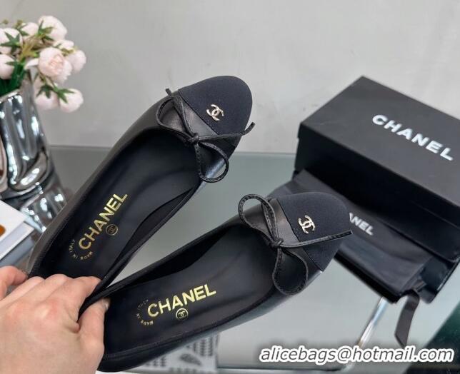 Hot Style Chanel Classic Calfskin and Grosgrain Flat Ballerinas Black 724022