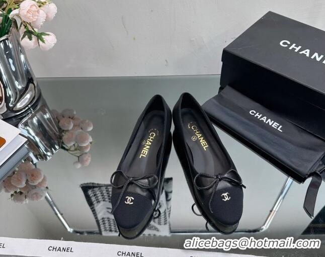 Hot Style Chanel Classic Calfskin and Grosgrain Flat Ballerinas Black 724022